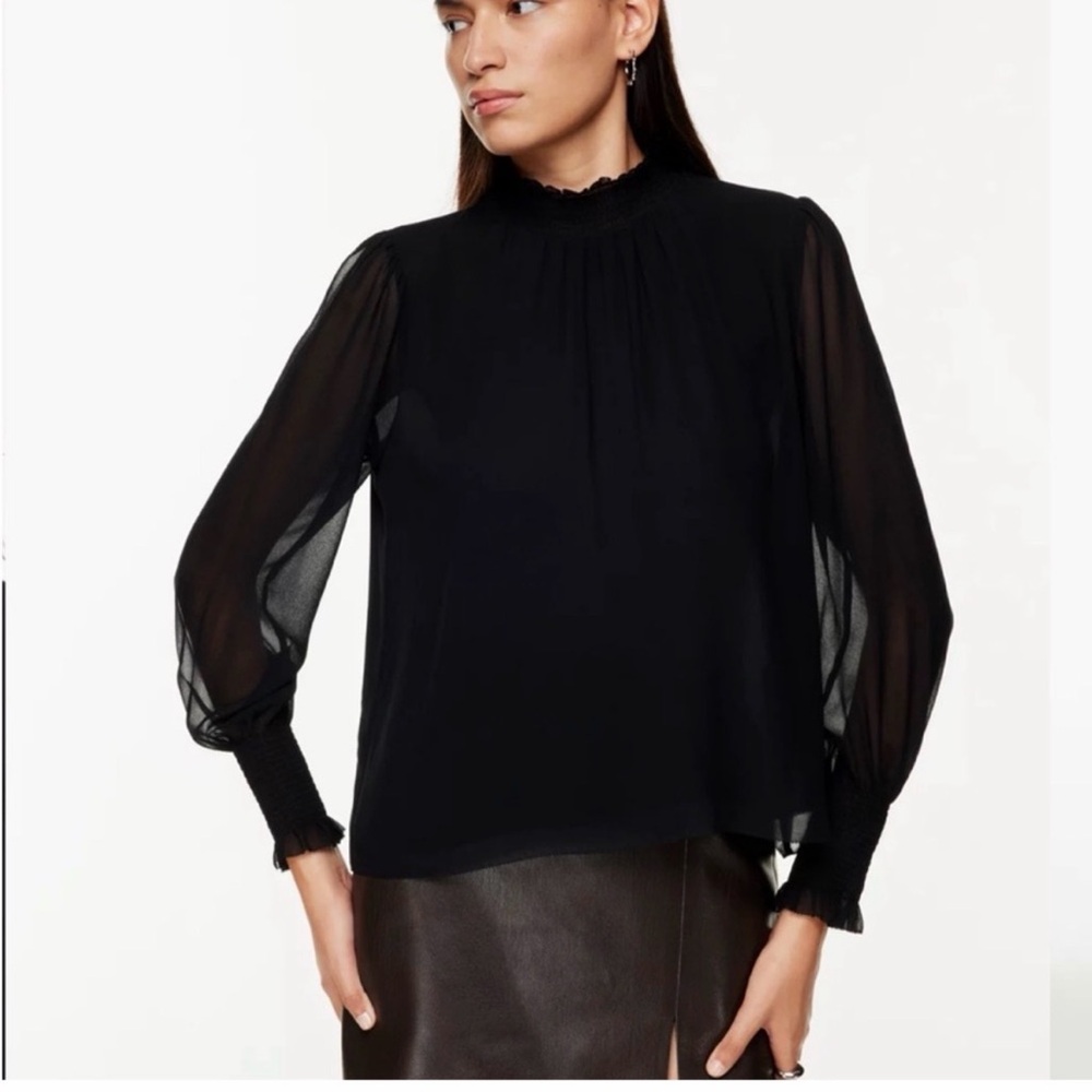 Aritzia | Tops | Aritzia Wilfred Valencia Blouse Mock Neck Puff Sleeves NWT